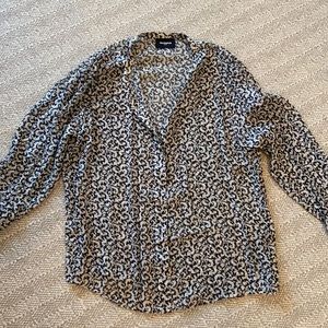 The Kooples Black and White Metallic Damask Printed Blouse